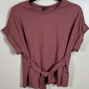 Express Dusty Rose Tie-Front Short Sleeve Top